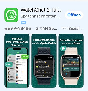 Bild beschreibt Oberfäche von App WatchChat im App Store